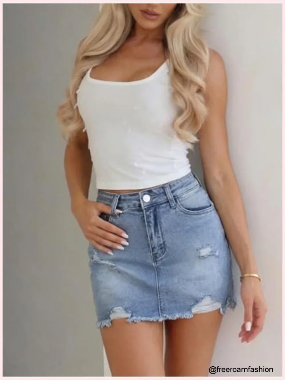 Y2K Ripped Denim Mini Skirt Frayed Raw Hem Bodycon